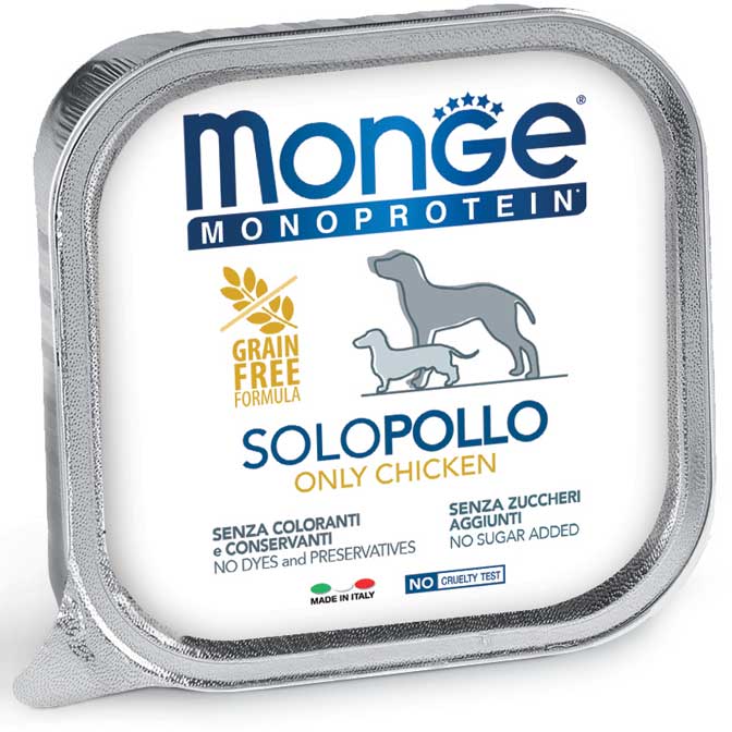 Monge Monoprotein Solo Patè al Pollo - Alimento Umido per Cani 150g Monge Monoprotein Solo Patè al Pollo - Alimento Umido per Cani 150g